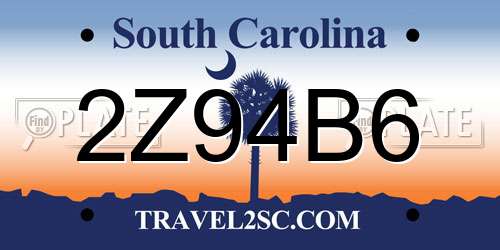 2Z94B6 South Carolina License Plate