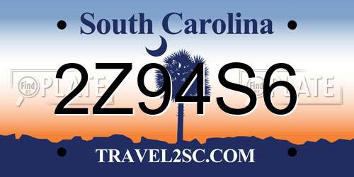 2Z94S6 South Carolina License Plate
