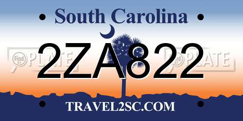 2ZA822 South Carolina License Plate