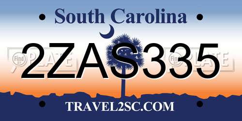 2ZAS335 South Carolina License Plate