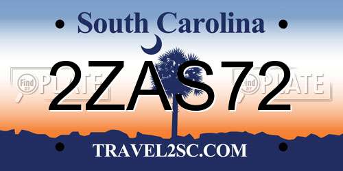 2ZAS72 South Carolina License Plate