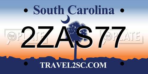 2ZAS77 South Carolina License Plate