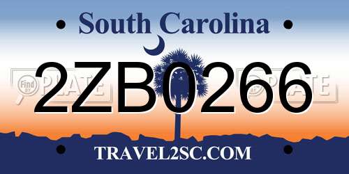 2ZB0266 South Carolina License Plate