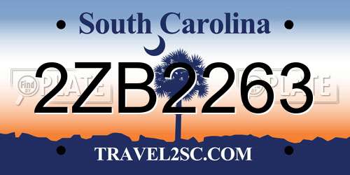 2ZB2263 South Carolina License Plate