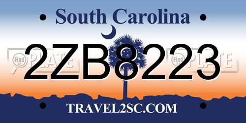 2ZB8223 South Carolina License Plate