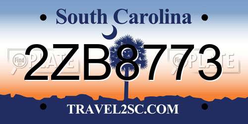 2ZB8773 South Carolina License Plate