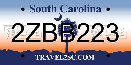 2ZBB223 South Carolina License Plate