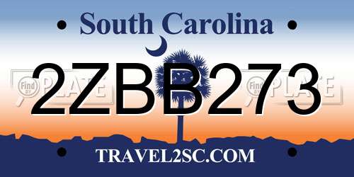 2ZBB273 South Carolina License Plate