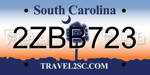 2ZBB723 South Carolina License Plate