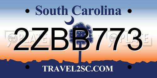 2ZBB773 South Carolina License Plate