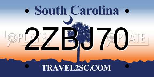2ZBJ70 South Carolina License Plate