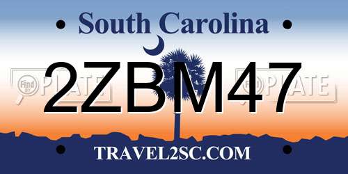 2ZBM47 South Carolina License Plate