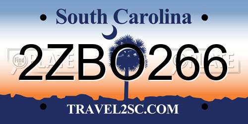 2ZBO266 South Carolina License Plate
