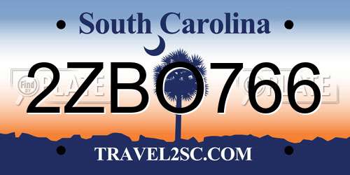 2ZBO766 South Carolina License Plate