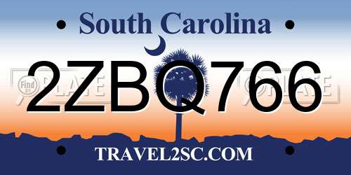 2ZBQ766 South Carolina License Plate