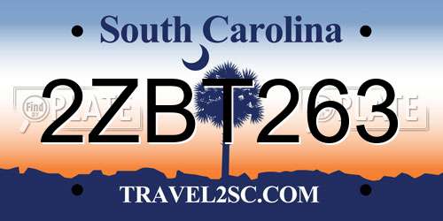 2ZBT263 South Carolina License Plate