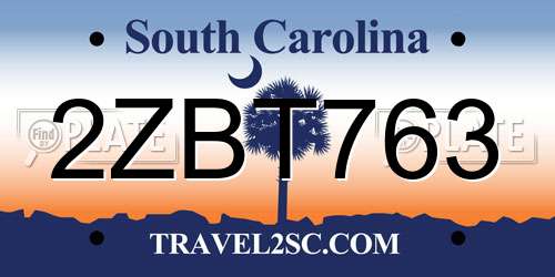 2ZBT763 South Carolina License Plate