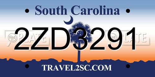 2ZD3291 South Carolina License Plate