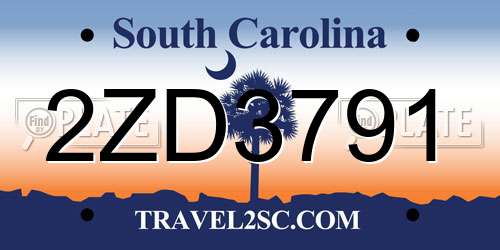 2ZD3791 South Carolina License Plate
