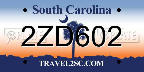 2ZD602 South Carolina License Plate