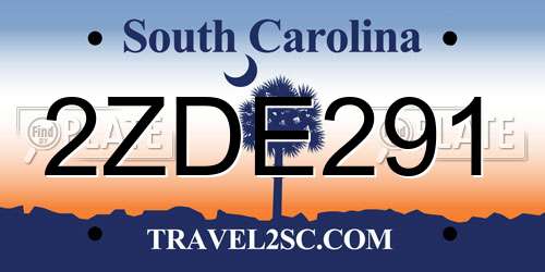 2ZDE291 South Carolina License Plate
