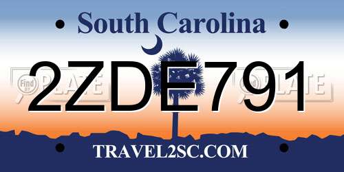 2ZDE791 South Carolina License Plate