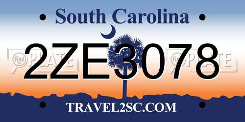 2ZE3078 South Carolina License Plate