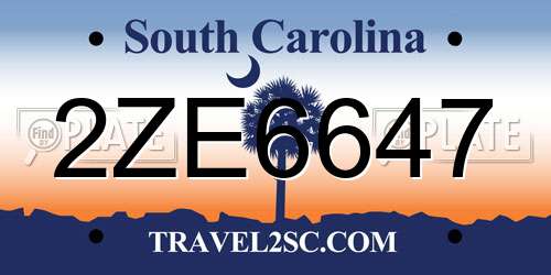 2ZE6647 South Carolina License Plate
