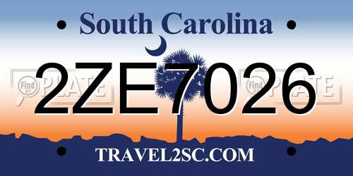 2ZE7026 South Carolina License Plate