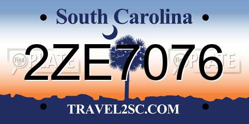 2ZE7076 South Carolina License Plate