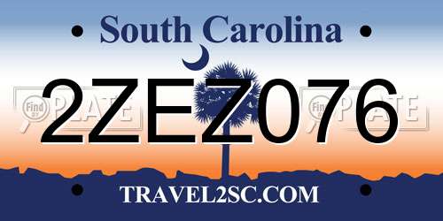 2ZEZ076 South Carolina License Plate