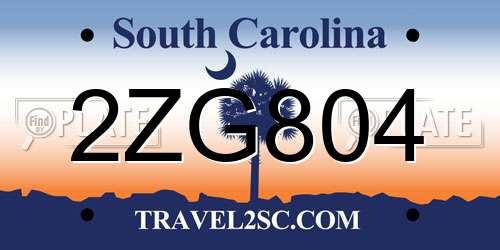 2ZG804 South Carolina License Plate