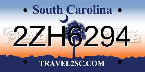 2ZH6294 South Carolina License Plate