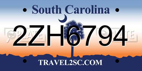 2ZH6794 South Carolina License Plate