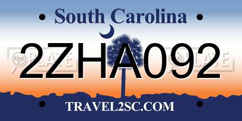 2ZHA092 South Carolina License Plate