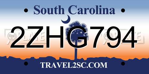 2ZHG794 South Carolina License Plate