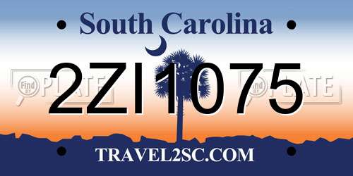 2ZI1075 South Carolina License Plate