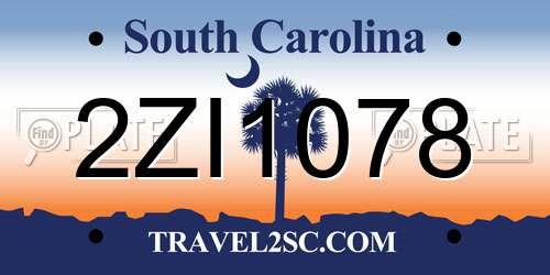 2ZI1078 South Carolina License Plate