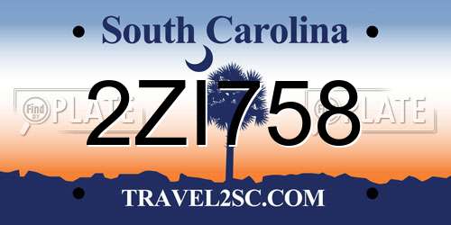 2ZI758 South Carolina License Plate