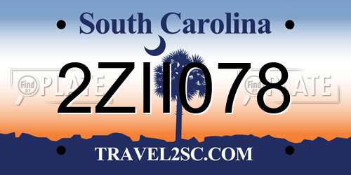 2ZII078 South Carolina License Plate