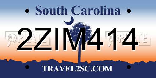 2ZIM414 South Carolina License Plate