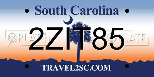 2ZIT85 South Carolina License Plate