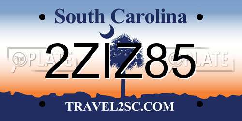 2ZIZ85 South Carolina License Plate