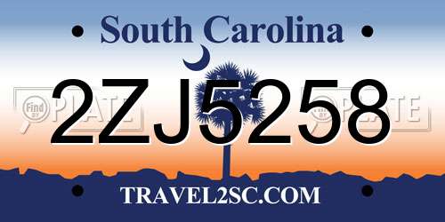 2ZJ5258 South Carolina License Plate