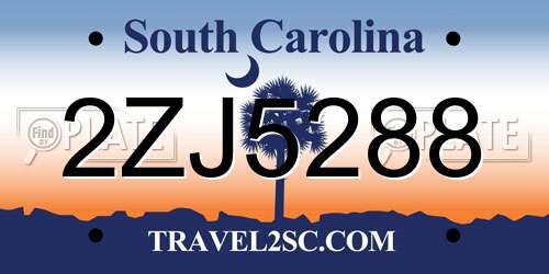 2ZJ5288 South Carolina License Plate
