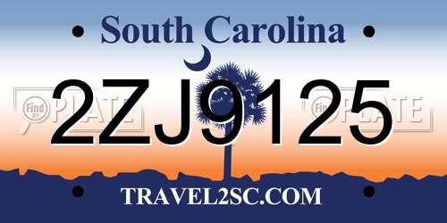 2ZJ9125 South Carolina License Plate