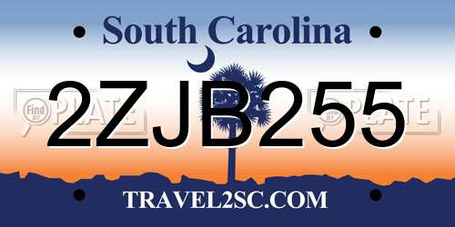 2ZJB255 South Carolina License Plate