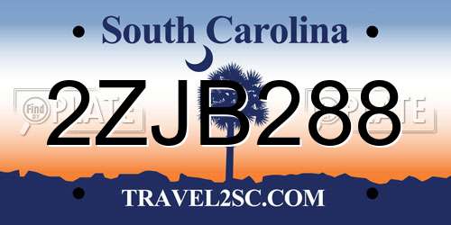 2ZJB288 South Carolina License Plate