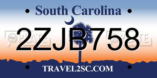 2ZJB758 South Carolina License Plate