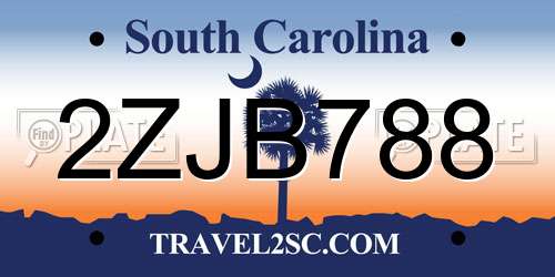 2ZJB788 South Carolina License Plate
